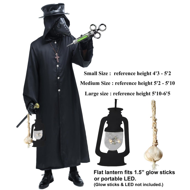 Absolute Vibe Plague Doctor Bird Mask and Hat Combo Set Halloween Costume Steampunk Cosplay Props (M, BLACK-002) - Image 3